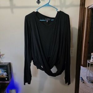 Black Long-Sleeve Twist Front Drape Top